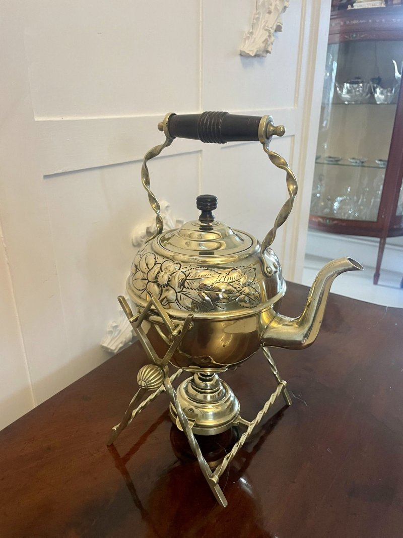 Antique Victorian Quality Brass Spirit Kettle on Stand - Image 9